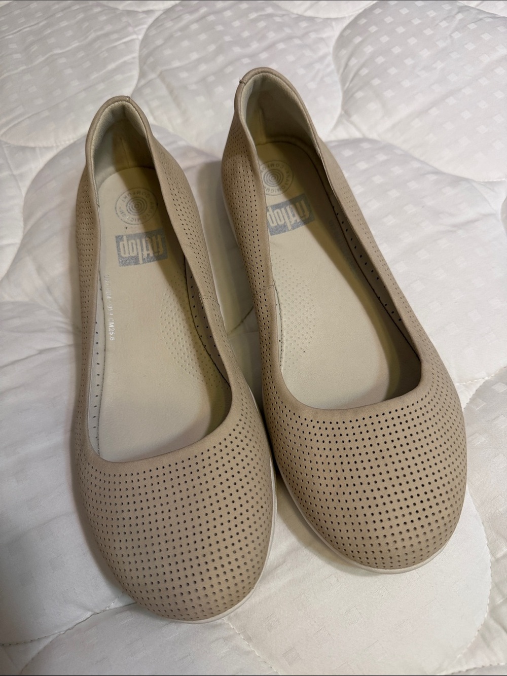 FitFlop Women's Perforated Beige Ballet Flats